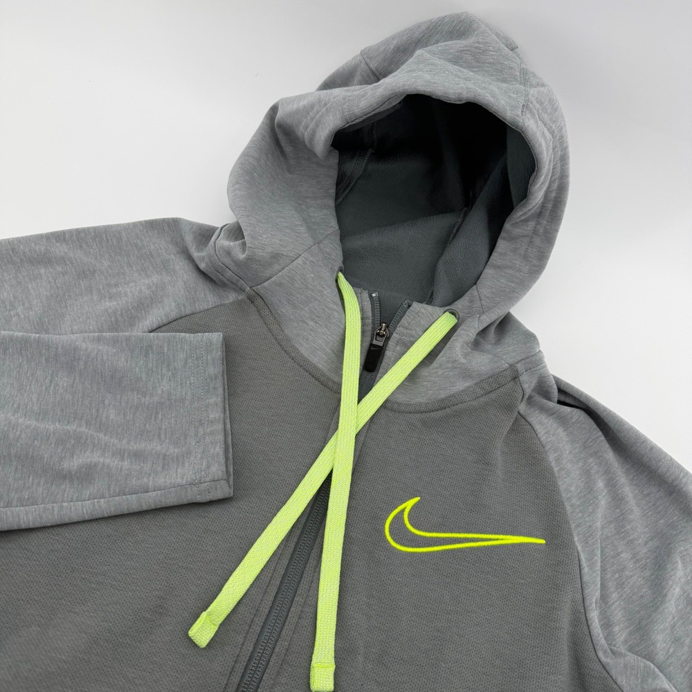 Nike Hoodie Men Small Grey Neon Green Therma-FIT Full Zip Training Jacket